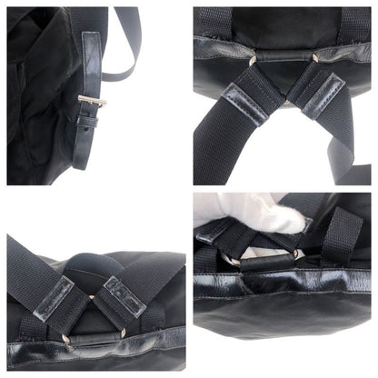 Prada Tessuto Triangle Logo Plate Black Silver Hardware Nylon Leather Backpack
