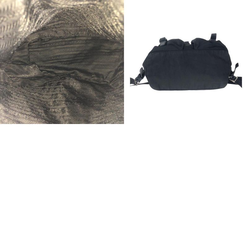 Prada Tessuto Triangle Logo Plate Black Silver Hardware Nylon Leather Backpack
