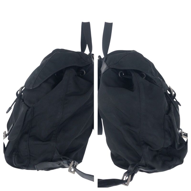 Prada Tessuto Triangle Logo Plate Black Silver Hardware Nylon Leather Backpack
