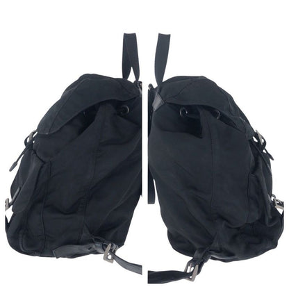 Prada Tessuto Triangle Logo Plate Black Silver Hardware Nylon Leather Backpack