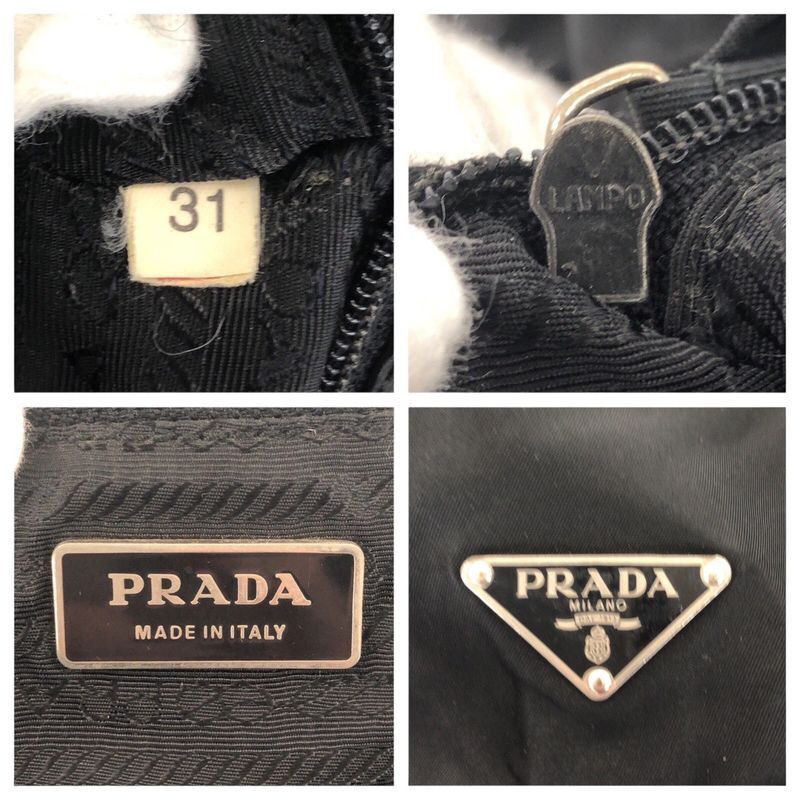 Prada Tessuto Triangle Logo Plate Black Silver Hardware Nylon Leather Backpack
