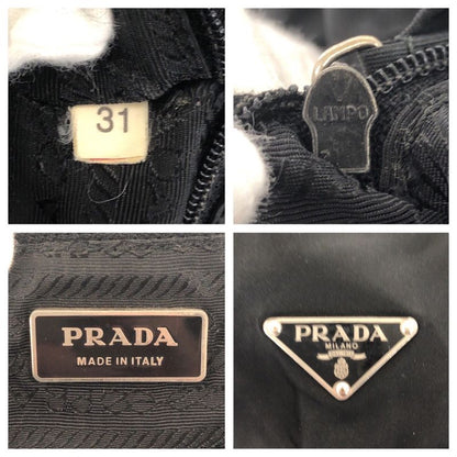Prada Tessuto Triangle Logo Plate Black Silver Hardware Nylon Leather Backpack