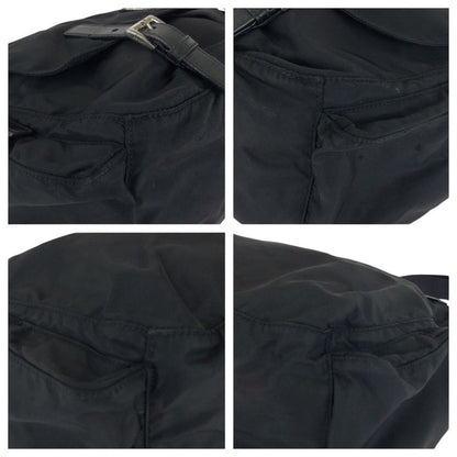 Prada Tessuto Triangle Logo Plate Black Silver Hardware Nylon Leather Shoulder