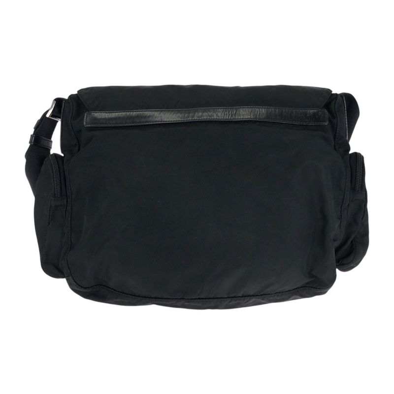 Prada Tessuto Triangle Logo Plate Black Silver Hardware Nylon Leather Shoulder