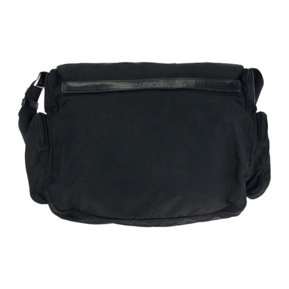 Prada Tessuto Triangle Logo Plate Black Silver Hardware Nylon Leather Shoulder