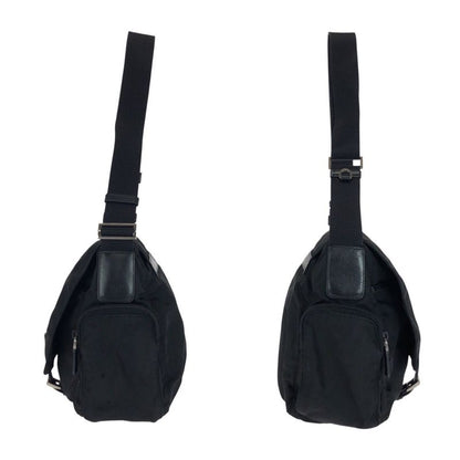 Prada Tessuto Triangle Logo Plate Black Silver Hardware Nylon Leather Shoulder