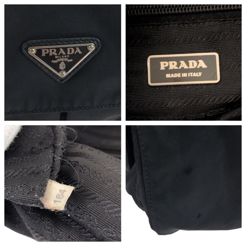Prada Tessuto Triangle Logo Plate Black Silver Hardware Nylon Leather Shoulder