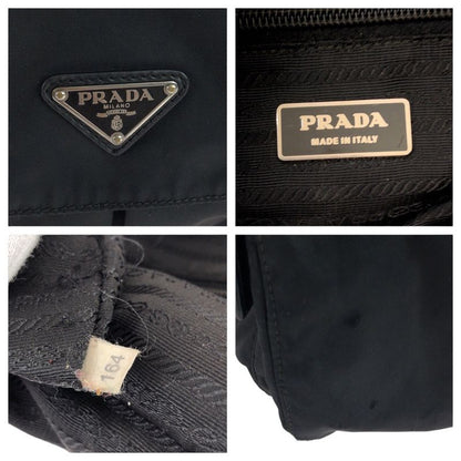 Prada Tessuto Triangle Logo Plate Black Silver Hardware Nylon Leather Shoulder