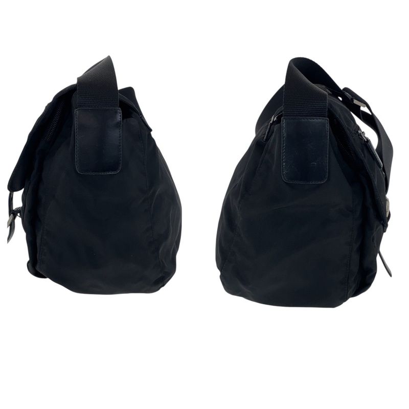 Prada Tessuto Triangle Logo Plate Black Silver Hardware Nylon Leather Shoulder