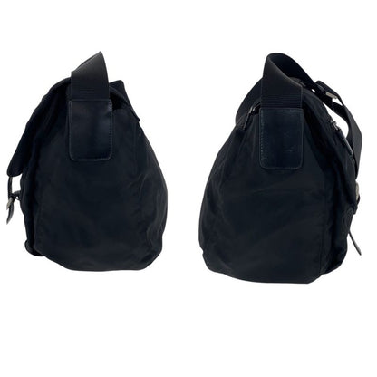 Prada Tessuto Triangle Logo Plate Black Silver Hardware Nylon Leather Shoulder