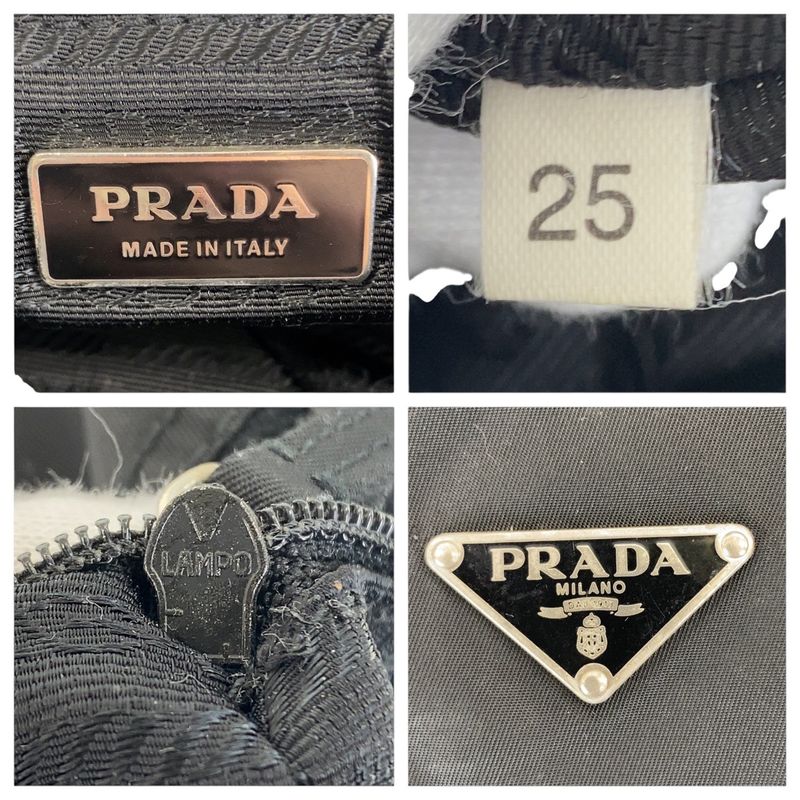Prada Tessuto Triangle Logo Plate Black Silver Hardware Nylon Leather Shoulder
