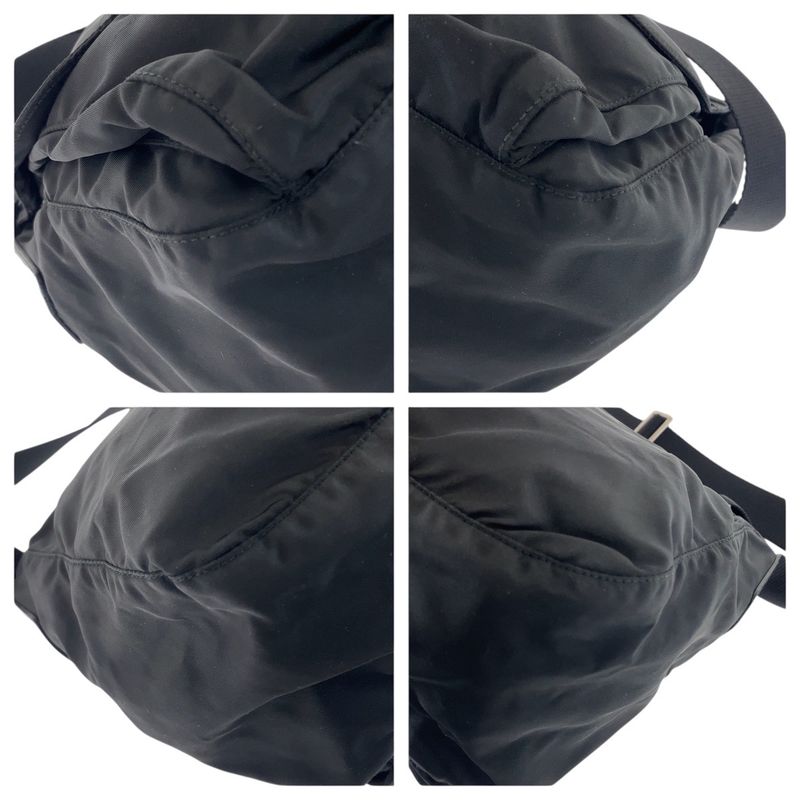 Prada Tessuto Triangle Logo Plate Black Silver Hardware Nylon Leather Shoulder