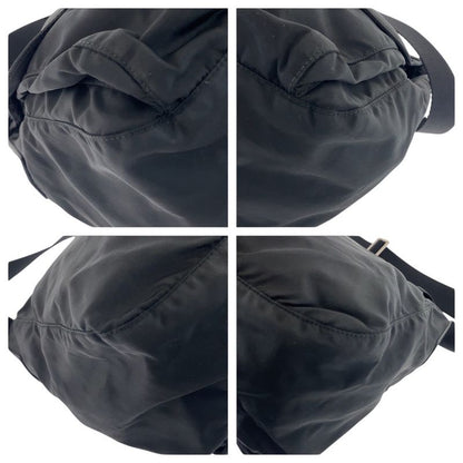 Prada Tessuto Triangle Logo Plate Black Silver Hardware Nylon Leather Shoulder