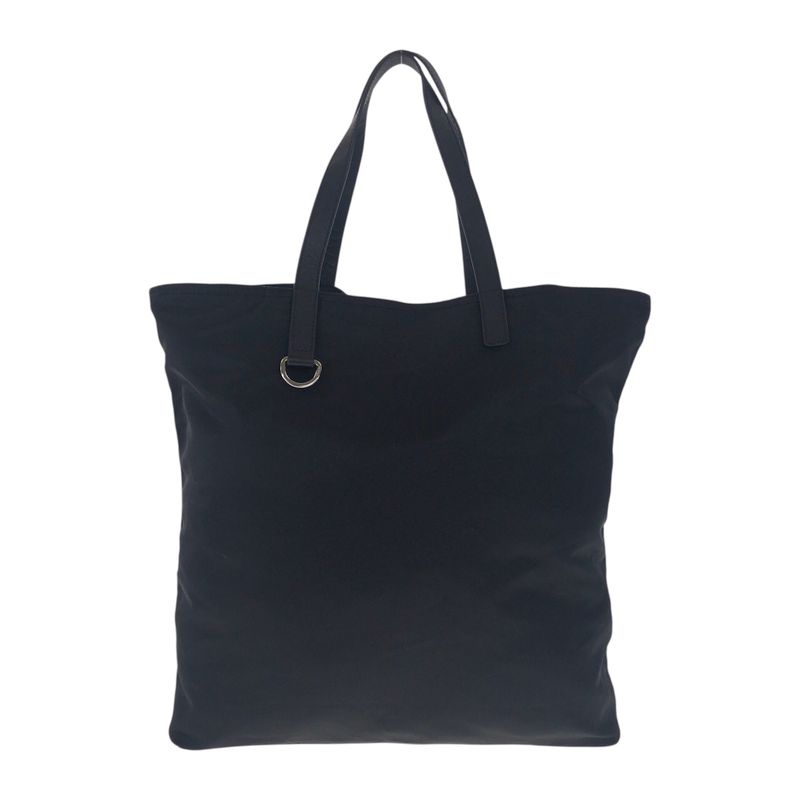 Prada Tessuto Saffiano Triangle Logo Plate Black Silver Hardware Nylon Leather