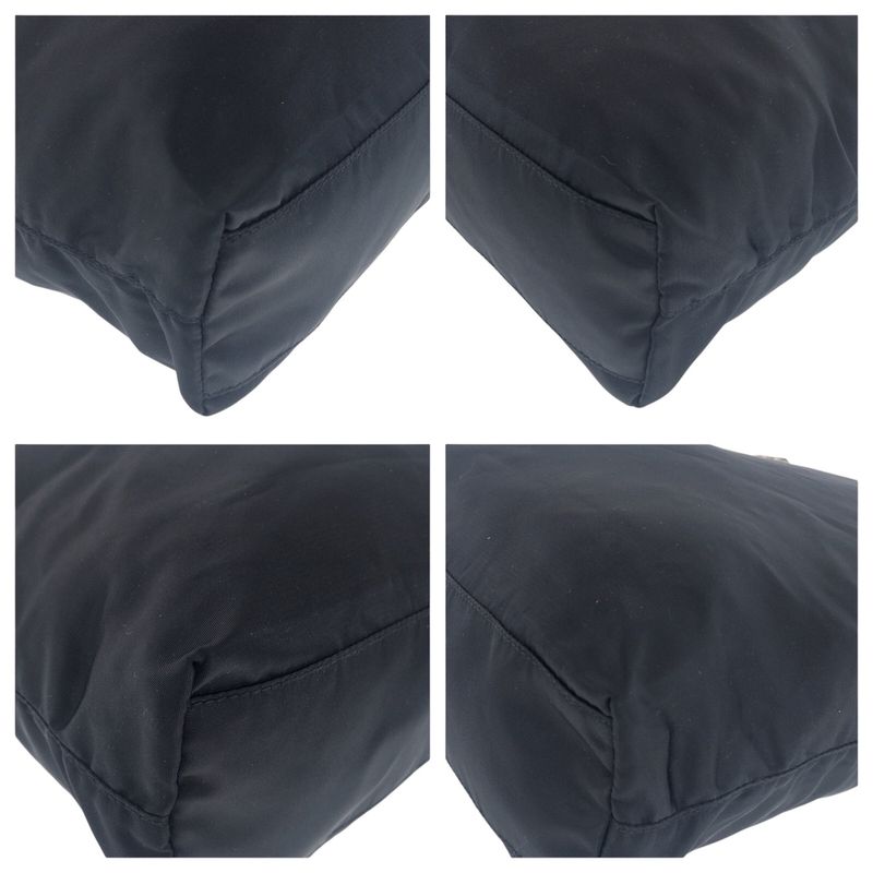 Prada Tessuto Saffiano Triangle Logo Plate Black Silver Hardware Nylon Leather