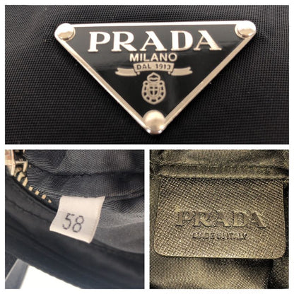 Prada Tessuto Saffiano Triangle Logo Plate Black Silver Hardware Nylon Leather