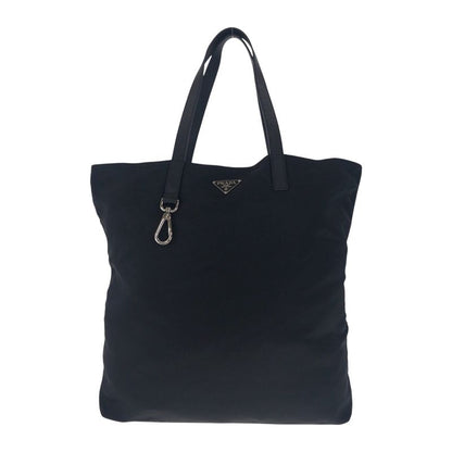 Prada Tessuto Saffiano Triangle Logo Plate Black Silver Hardware Nylon Leather