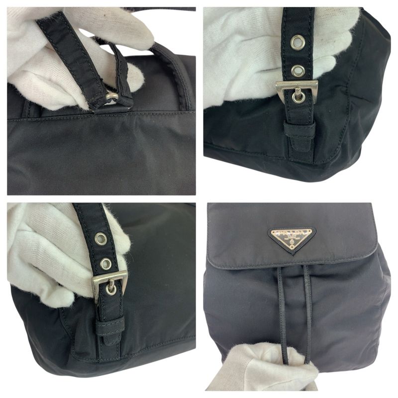 Prada Tessuto Triangle Logo Plate Black Silver Hardware Nylon Backpack Daypack