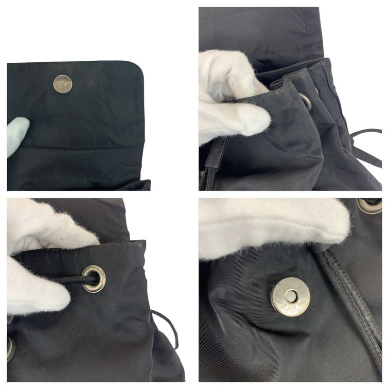 Prada Tessuto Triangle Logo Plate Black Silver Hardware Nylon Backpack Daypack