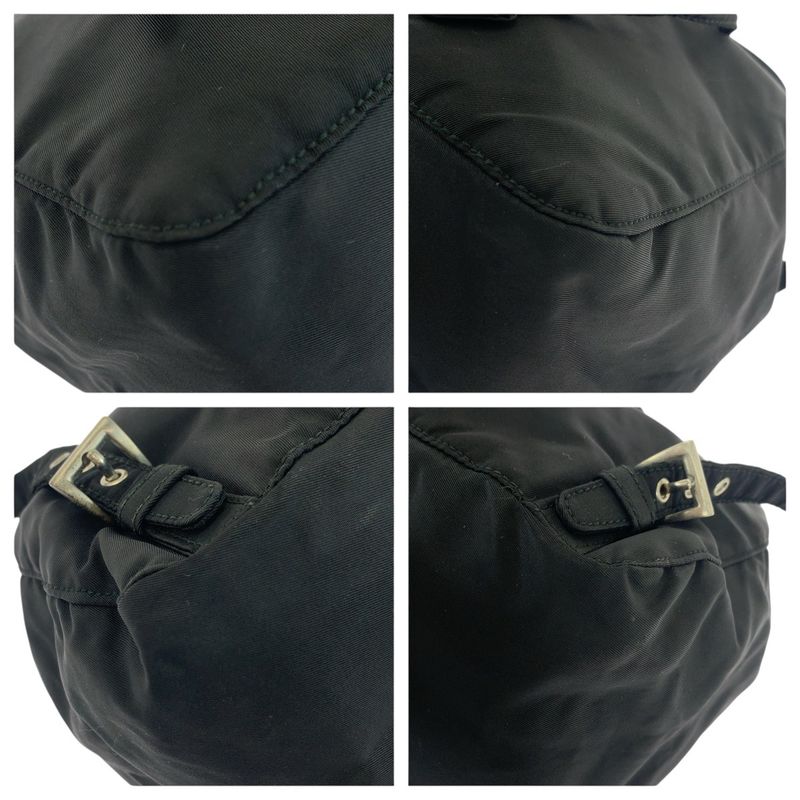 Prada Tessuto Triangle Logo Plate Black Silver Hardware Nylon Backpack Daypack