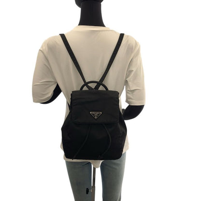 Prada Tessuto Triangle Logo Plate Black Silver Hardware Nylon Backpack Daypack