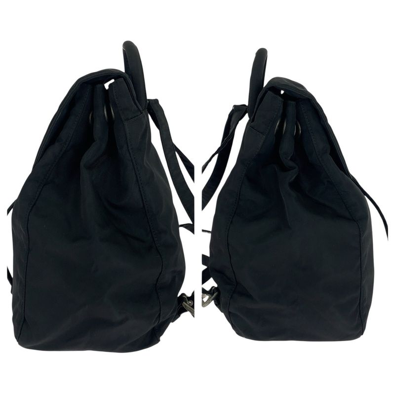 Prada Tessuto Triangle Logo Plate Black Silver Hardware Nylon Backpack Daypack
