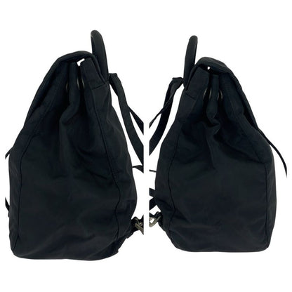 Prada Tessuto Triangle Logo Plate Black Silver Hardware Nylon Backpack Daypack