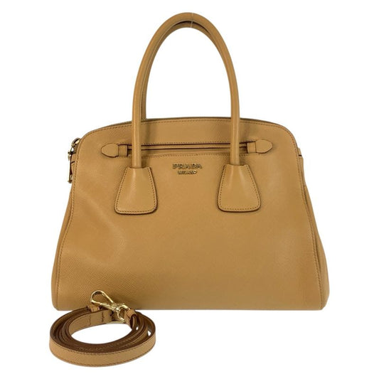 Prada Saffiano Beige Gold Hardware Leather Handbag Shoulder Bag 2way Women