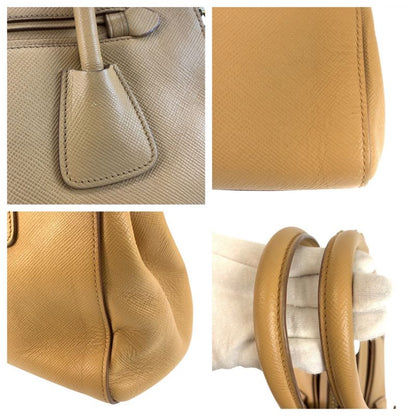 Prada Saffiano Beige Gold Hardware Leather Handbag Shoulder Bag 2way Women
