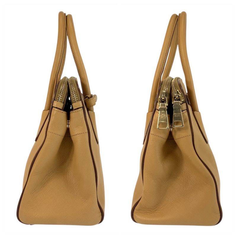 Prada Saffiano Beige Gold Hardware Leather Handbag Shoulder Bag 2way Women