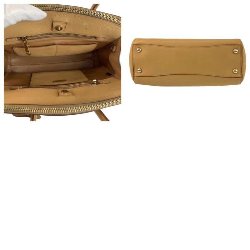 Prada Saffiano Beige Gold Hardware Leather Handbag Shoulder Bag 2way Women