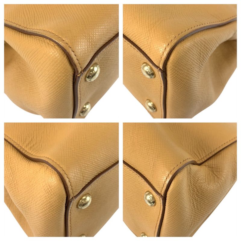 Prada Saffiano Beige Gold Hardware Leather Handbag Shoulder Bag 2way Women