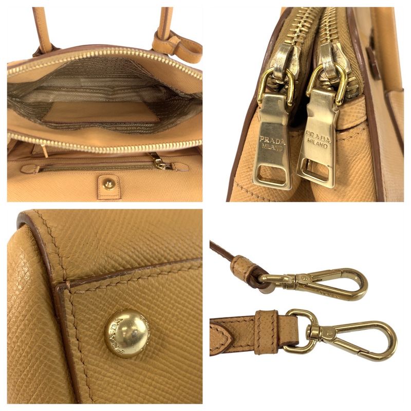Prada Saffiano Beige Gold Hardware Leather Handbag Shoulder Bag 2way Women