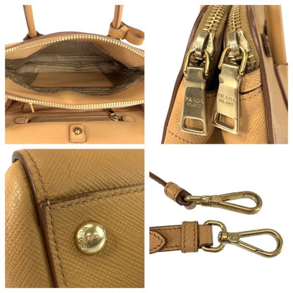 Prada Saffiano Beige Gold Hardware Leather Handbag Shoulder Bag 2way Women