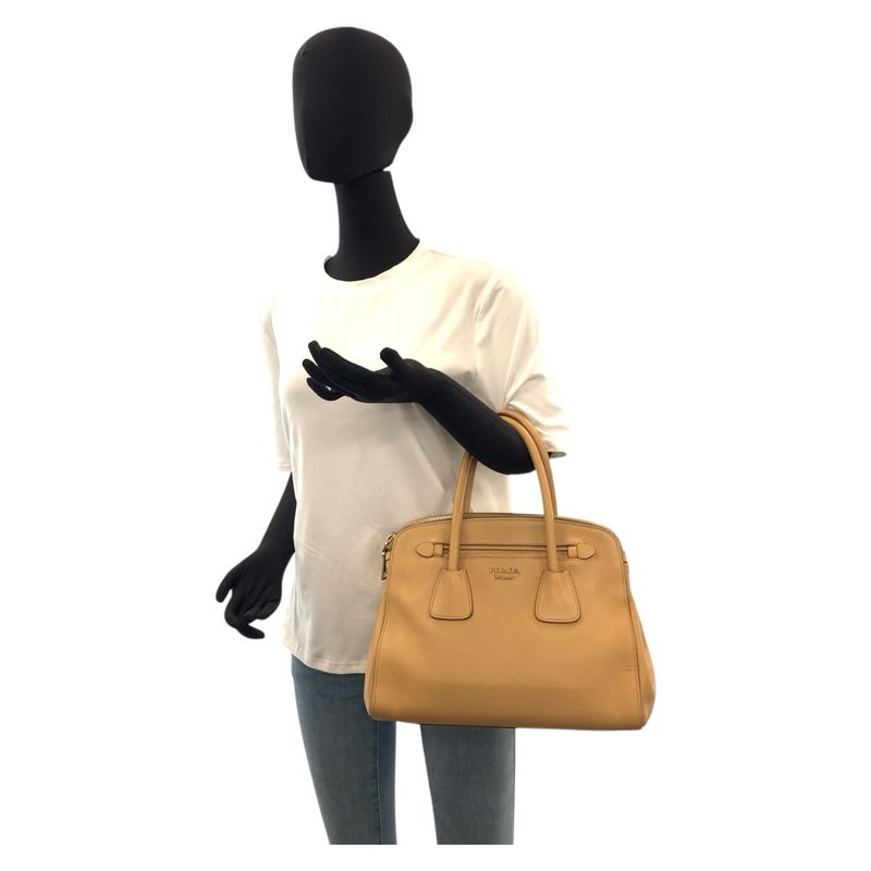 Prada Saffiano Beige Gold Hardware Leather Handbag Shoulder Bag 2way Women