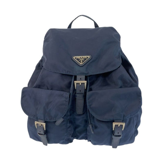 Prada Tessuto Triangle Logo Plate Navy Silver Hardware Nylon Backpack 59