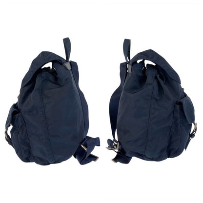 Prada Tessuto Triangle Logo Plate Navy Silver Hardware Nylon Backpack 59