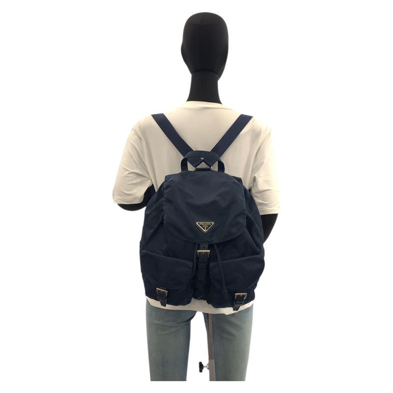 Prada Tessuto Triangle Logo Plate Navy Silver Hardware Nylon Backpack 59