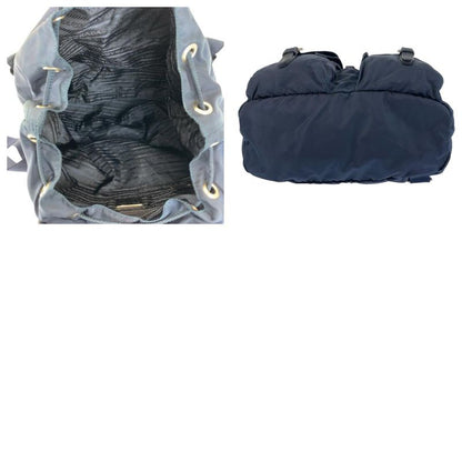 Prada Tessuto Triangle Logo Plate Navy Silver Hardware Nylon Backpack 59