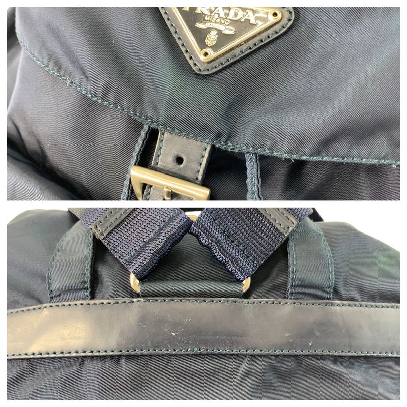 Prada Tessuto Triangle Logo Plate Navy Silver Hardware Nylon Backpack 59