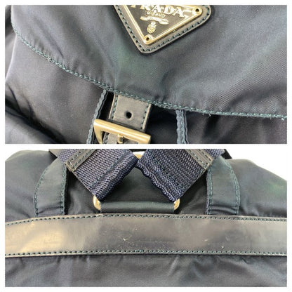Prada Tessuto Triangle Logo Plate Navy Silver Hardware Nylon Backpack 59