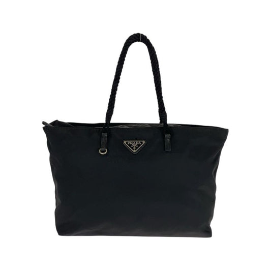 Prada Tessuto Triangle Logo Plate Black Silver Hardware Nylon Tote Bag Shoulder