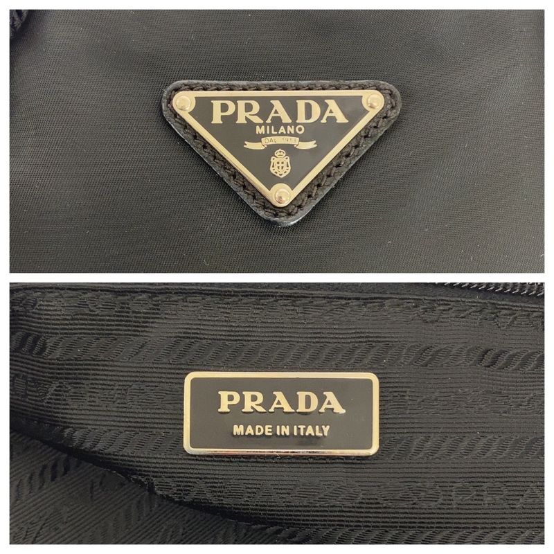 Prada Tessuto Triangle Logo Plate Black Silver Hardware Nylon Tote Bag Shoulder