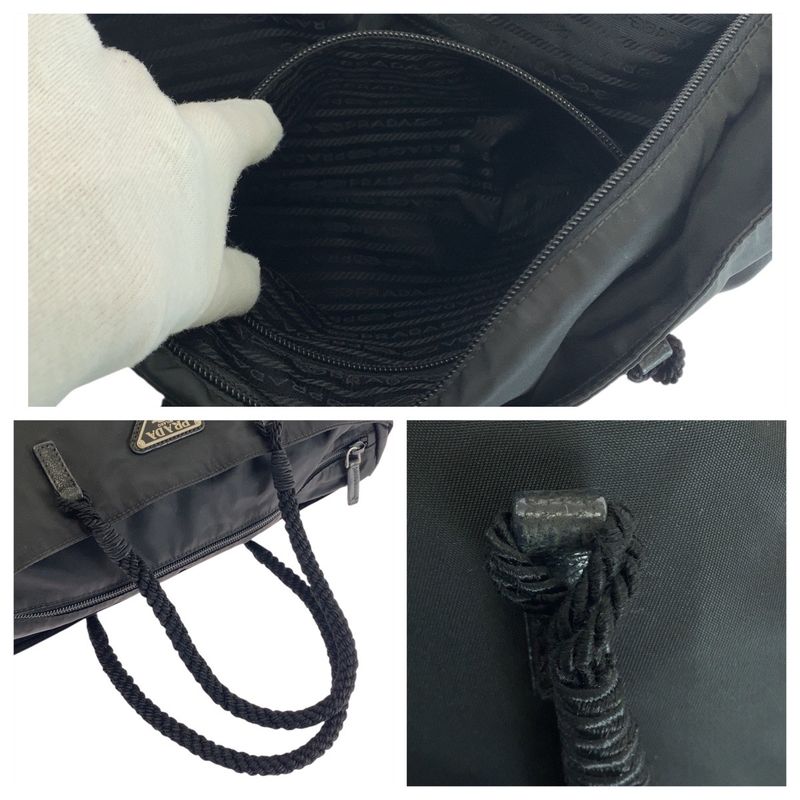 Prada Tessuto Triangle Logo Plate Black Silver Hardware Nylon Tote Bag Shoulder