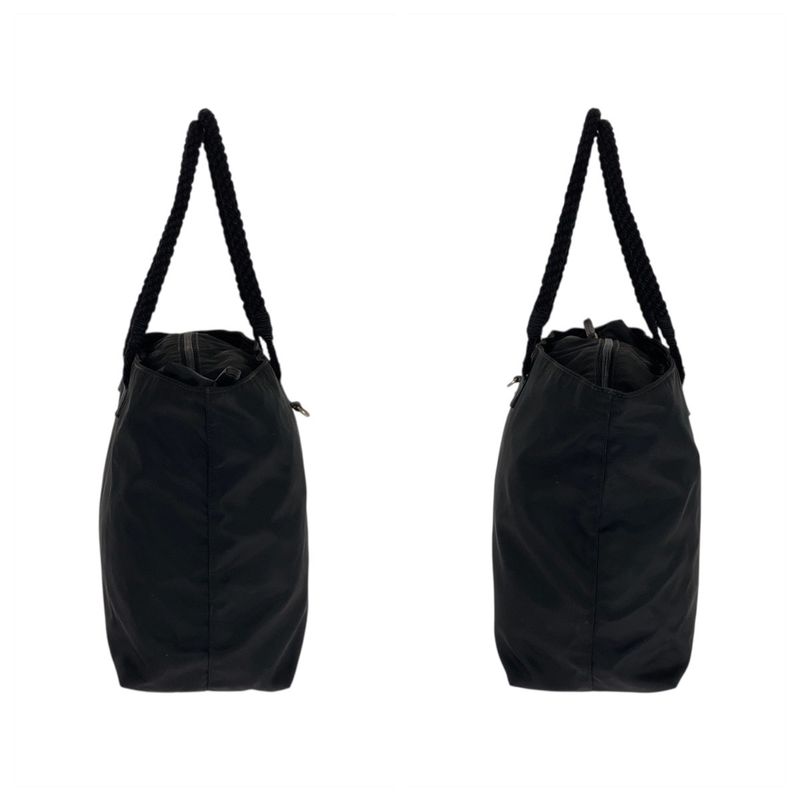 Prada Tessuto Triangle Logo Plate Black Silver Hardware Nylon Tote Bag Shoulder
