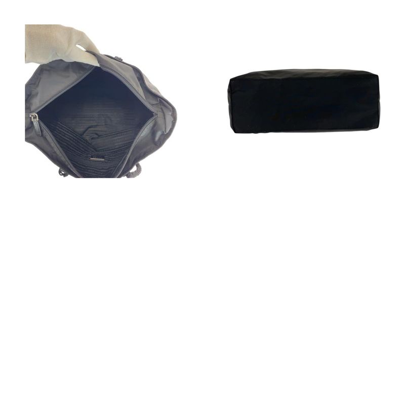 Prada Tessuto Triangle Logo Plate Black Silver Hardware Nylon Tote Bag Shoulder