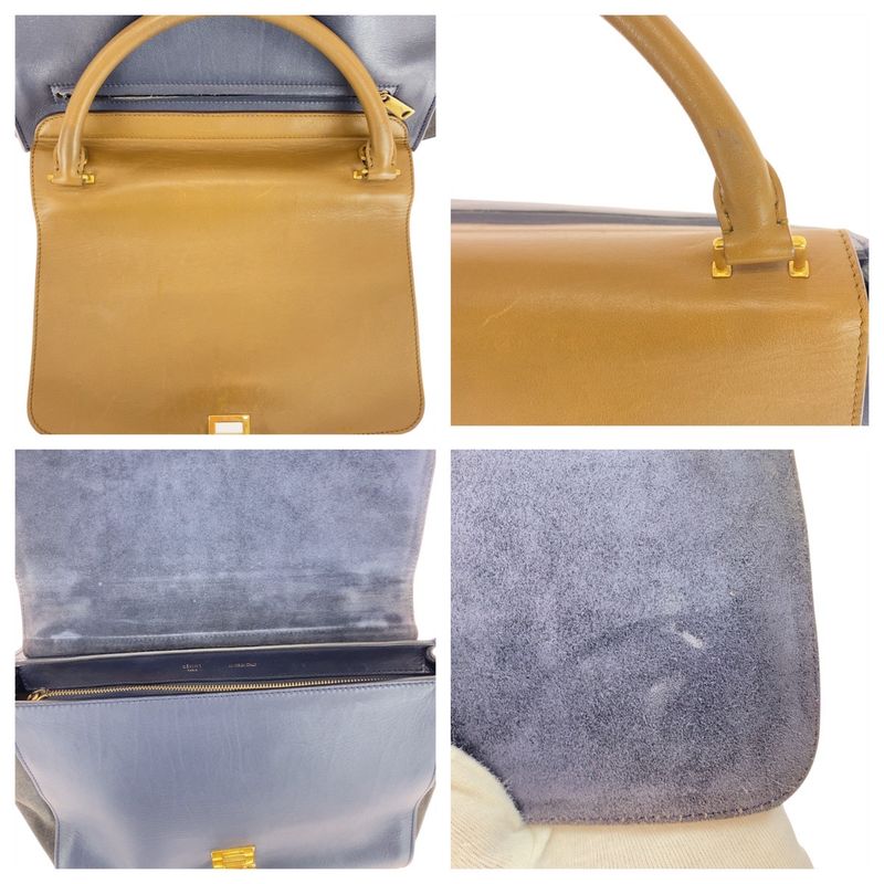 Celine Trapeze Brown Navy Black Leather Suede Shoulder Bag Handbag Women 506071