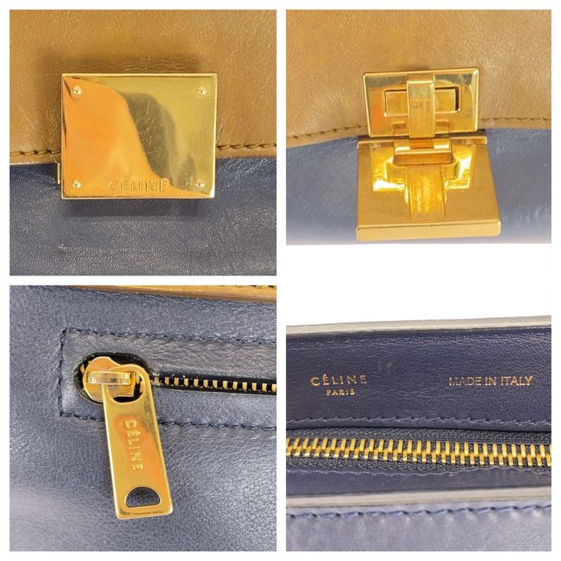 Celine Trapeze Brown Navy Black Leather Suede Shoulder Bag Handbag Women 506071