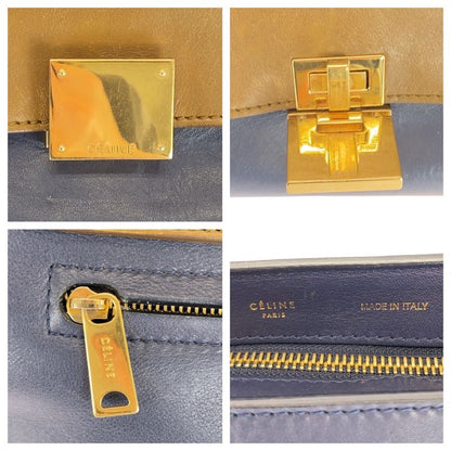 Celine Trapeze Brown Navy Black Leather Suede Shoulder Bag Handbag Women 506071