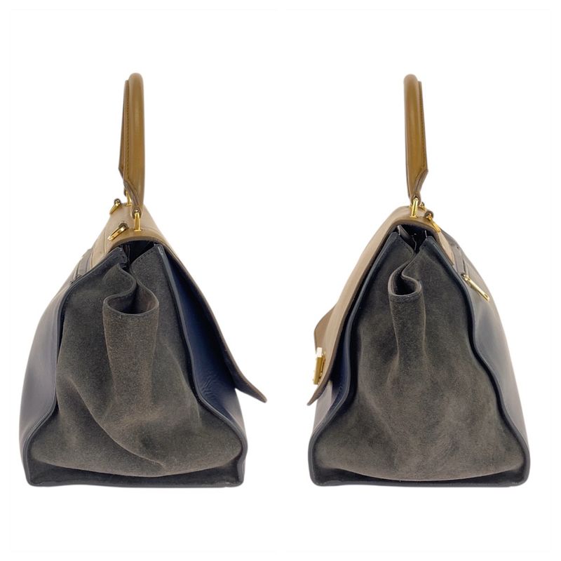Celine Trapeze Brown Navy Black Leather Suede Shoulder Bag Handbag Women 506071